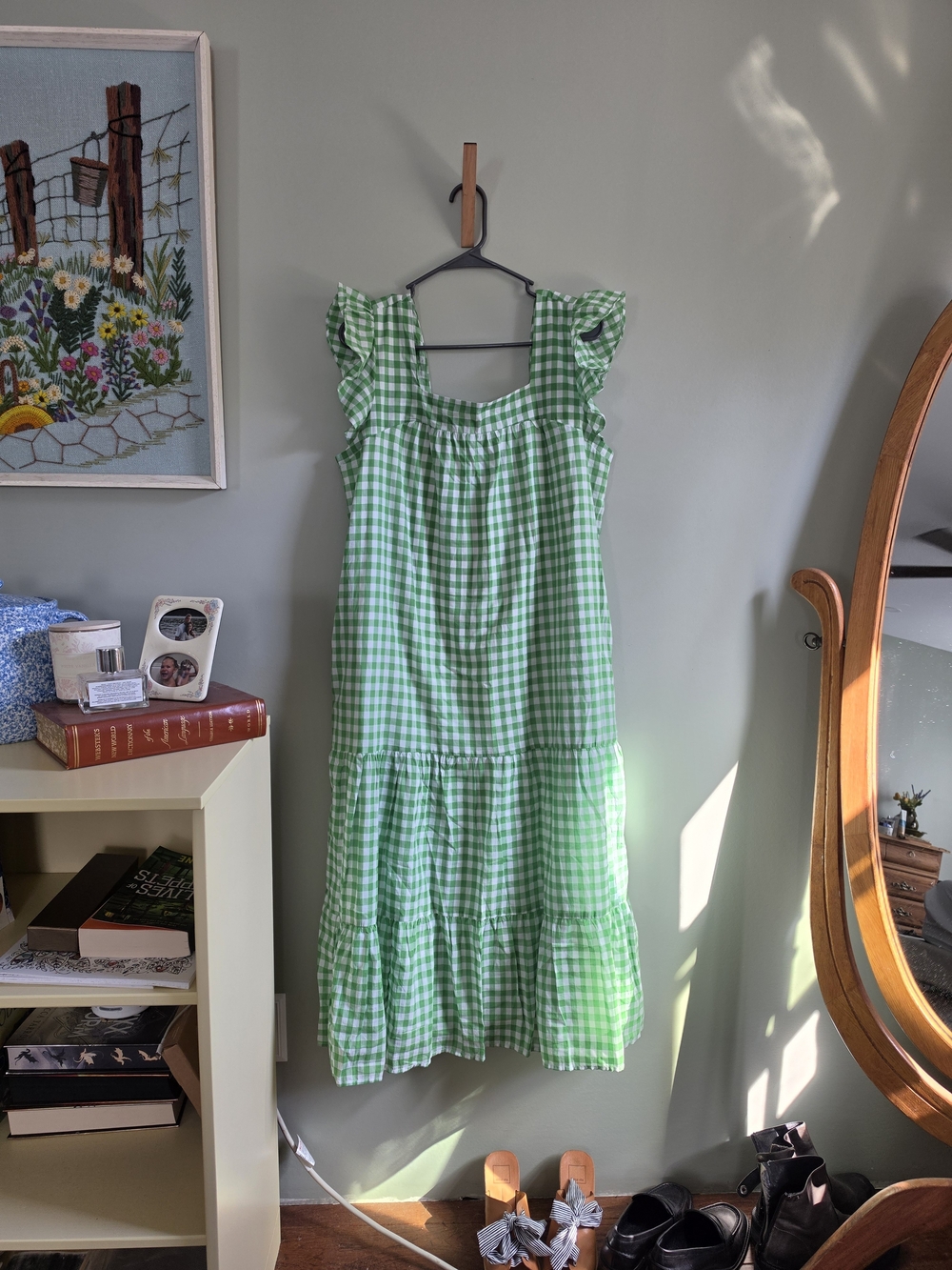 Draper James - Green Gingham Ruffle-Sleeve Midi Dress